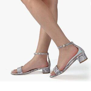 XYD Pink Snakeskin Open Toe Ankle Strap Buckled Low Chunky Dress Sandal